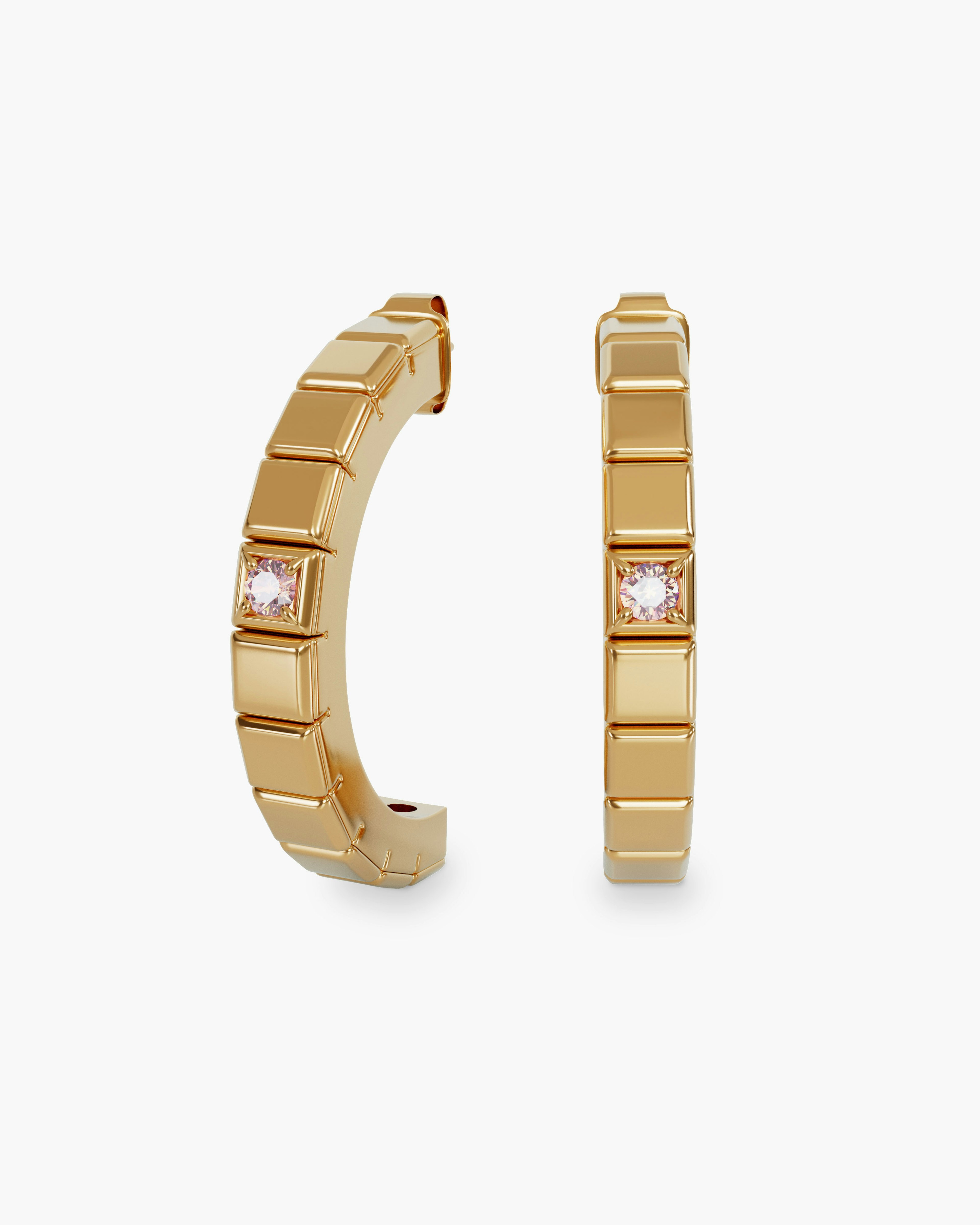 Modular Gold Plated Earrings With Pink Diamonds