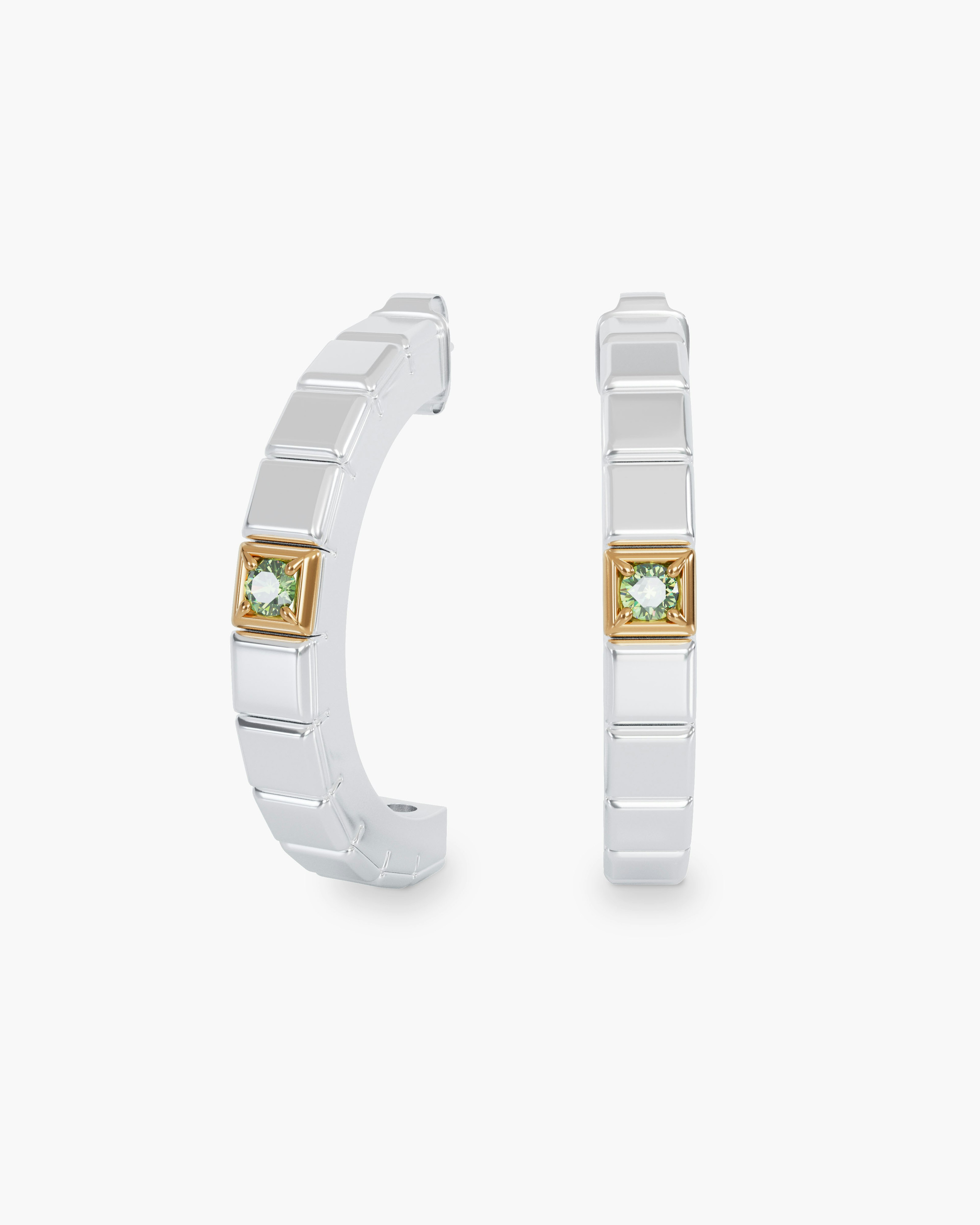 Modular White Rhodium Earrings With Green Diamonds