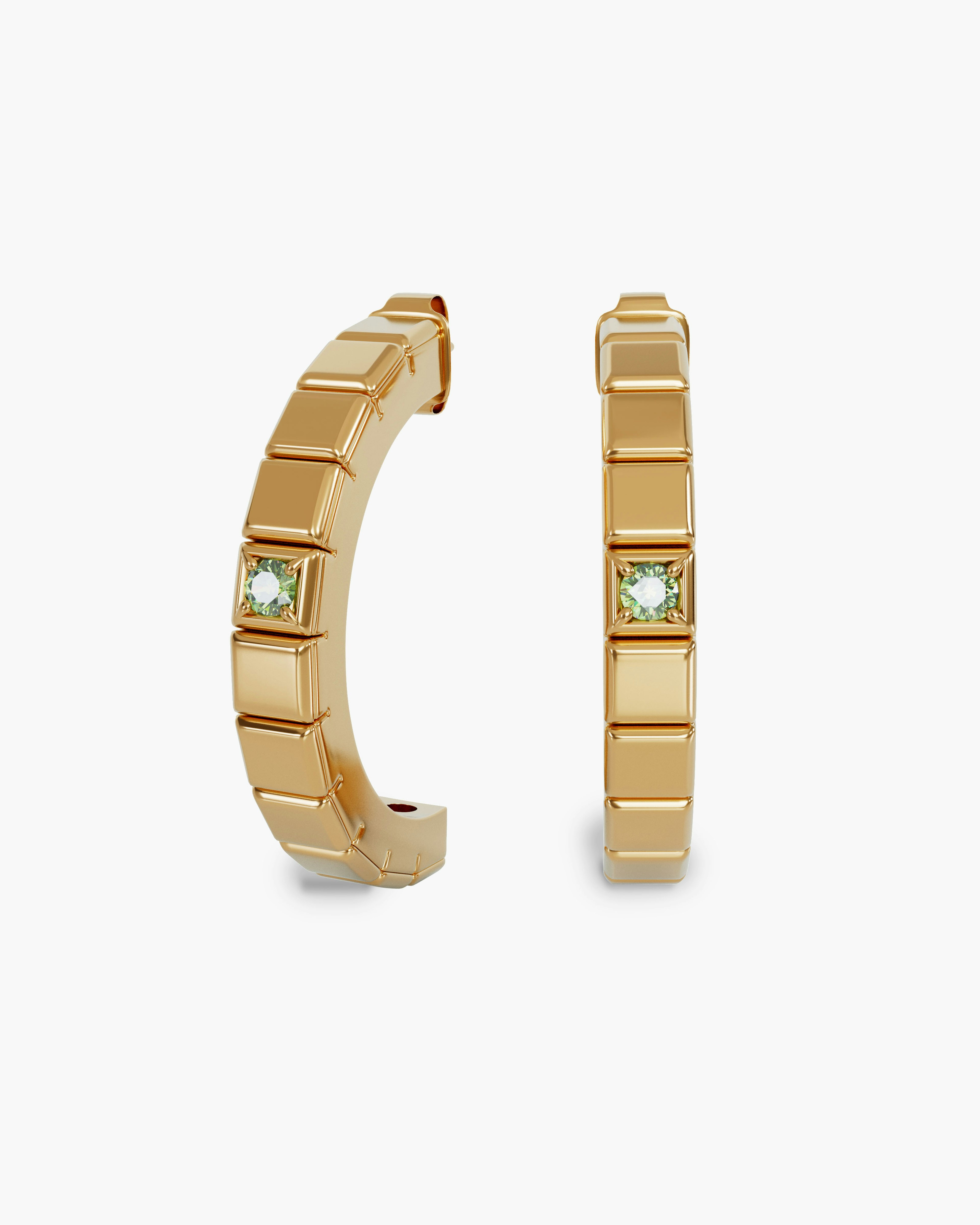 Modular Gold Plated Earrings With Green Diamonds