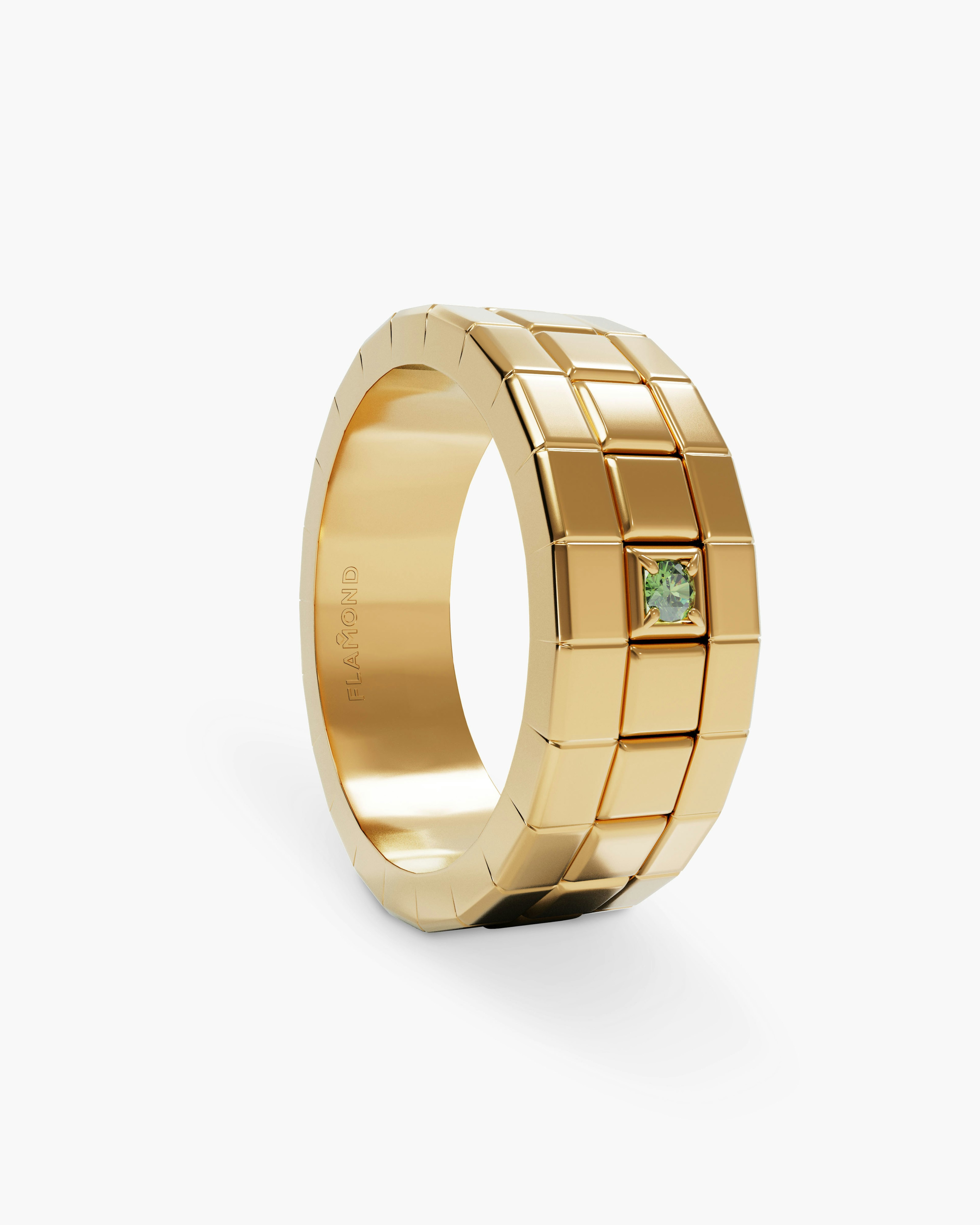 Modular Gold Plated Men Ring with Green Diamond