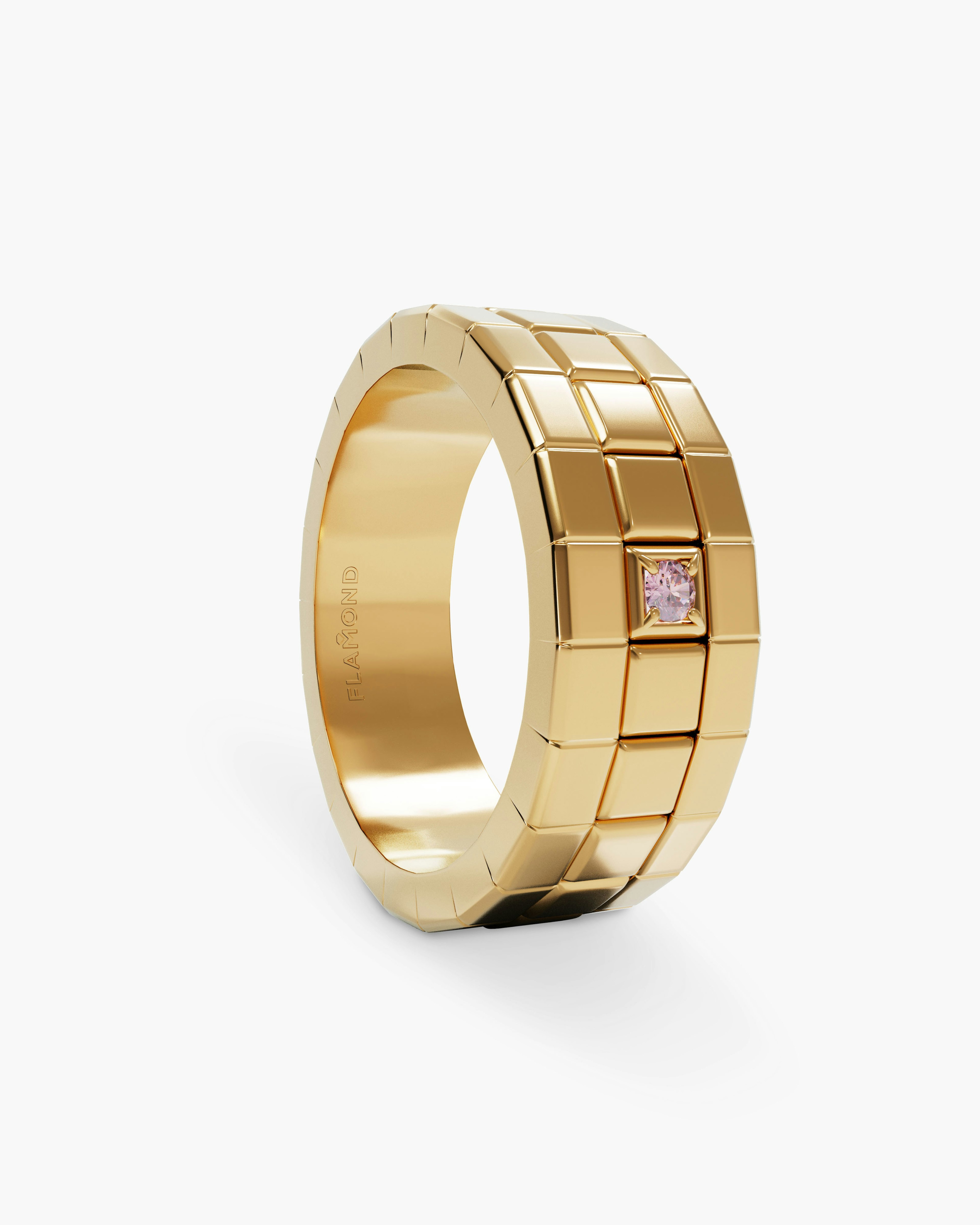 Modular Gold Plated Men Ring with Pink Diamond