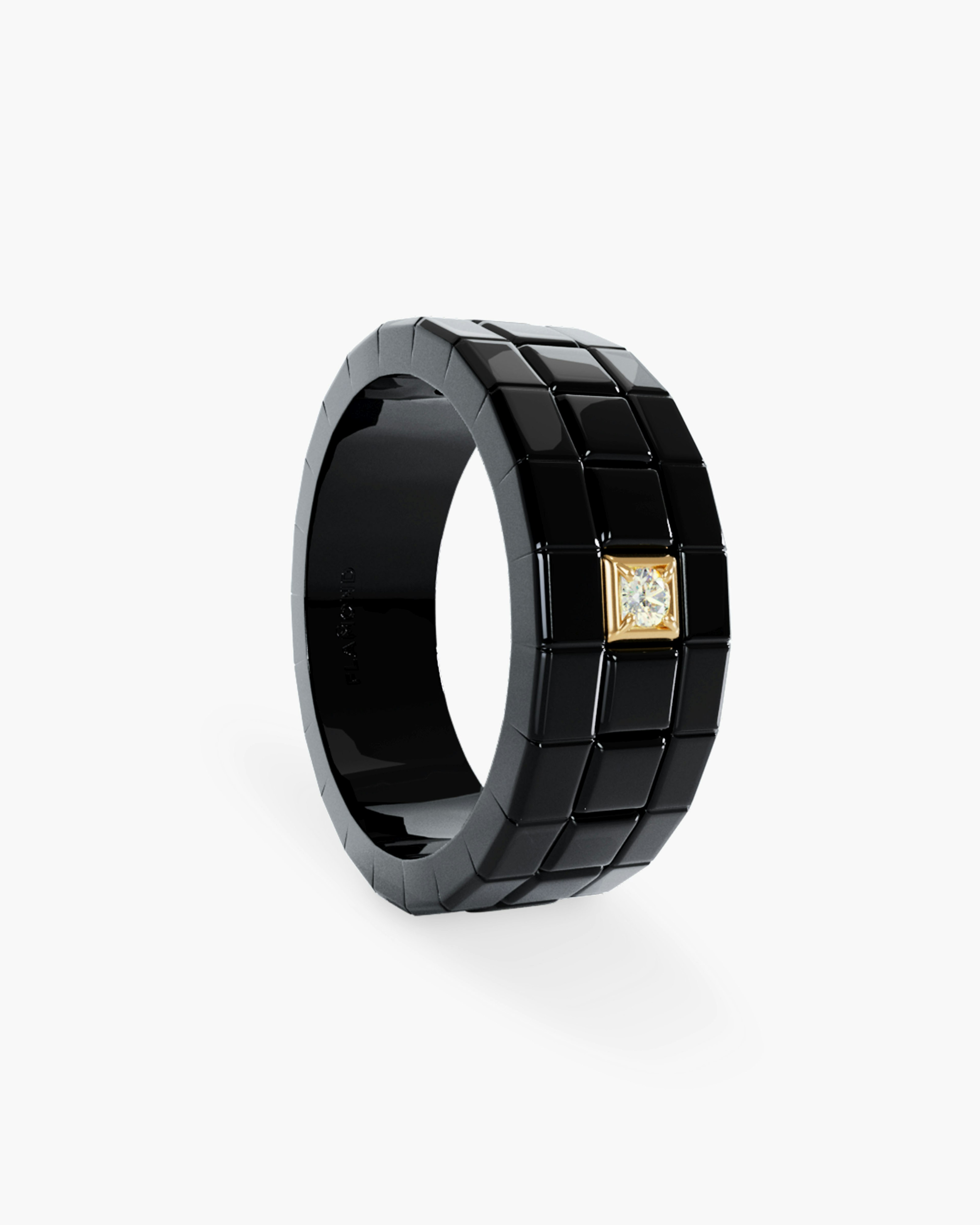 Modular Black Chrome Men Ring with White Diamond