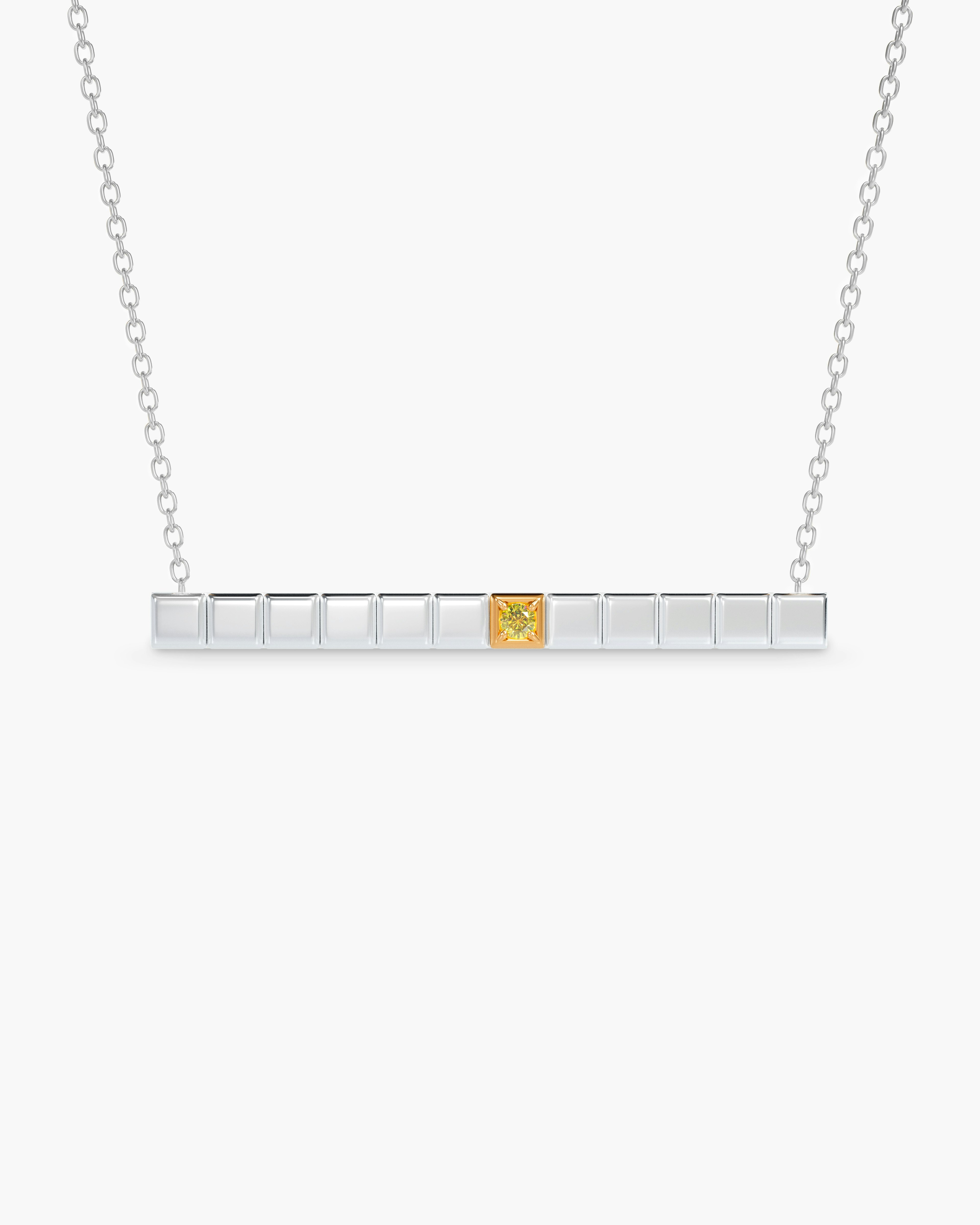 Modular White Rhodium Necklace With Yellow Diamond