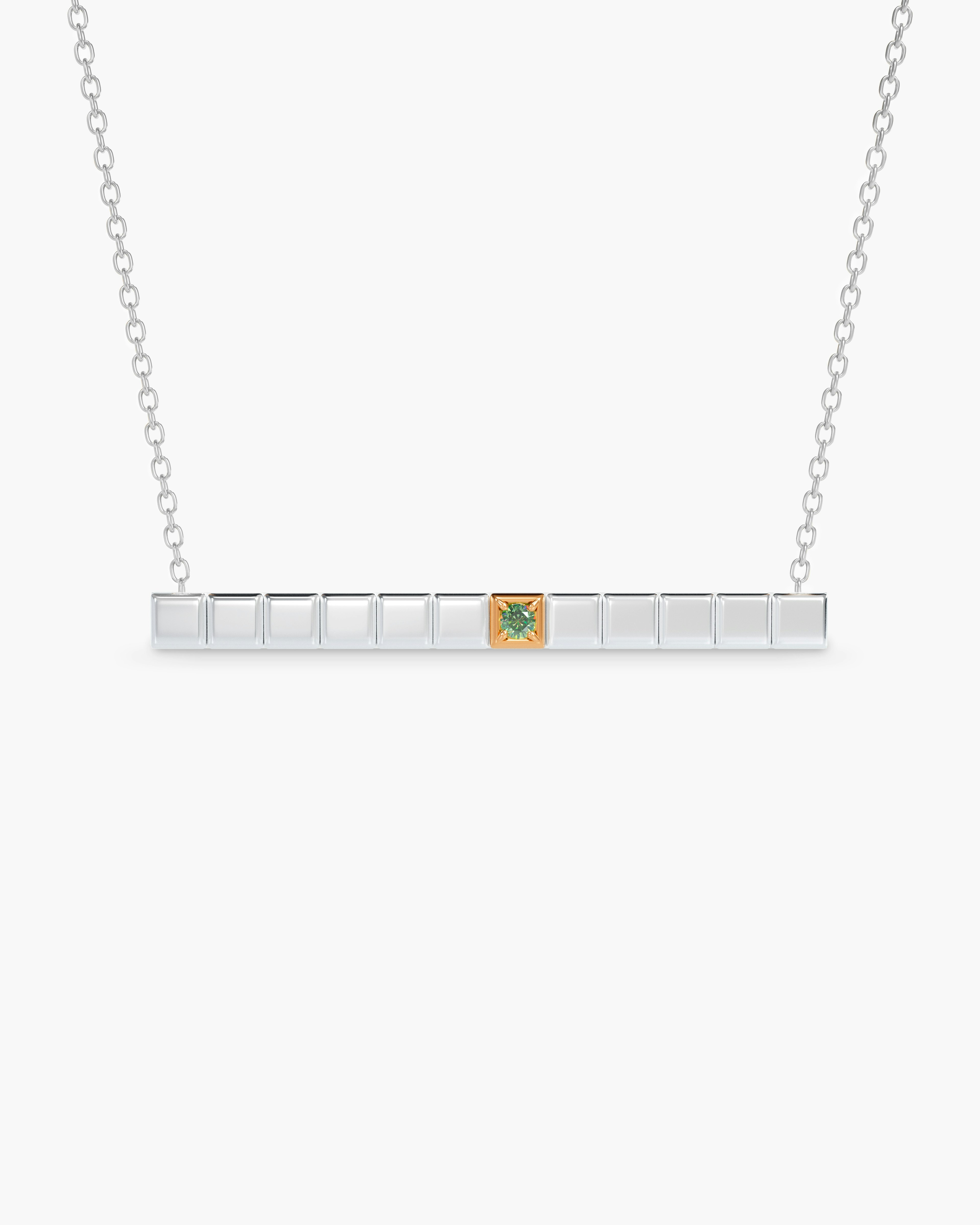 Modular White Rhodium Necklace With Green Diamond